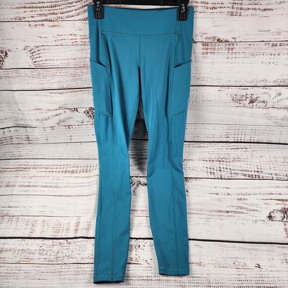 Lululemon Tight II Size 6 Teal High Rise Zip Pocket Yoga Pants Slim Fit Stretch - Picture 1 of 6